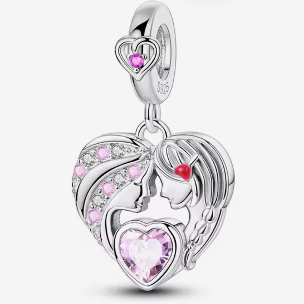 🌻 S925 Sterling Silver Mother Daughter Heart Charm